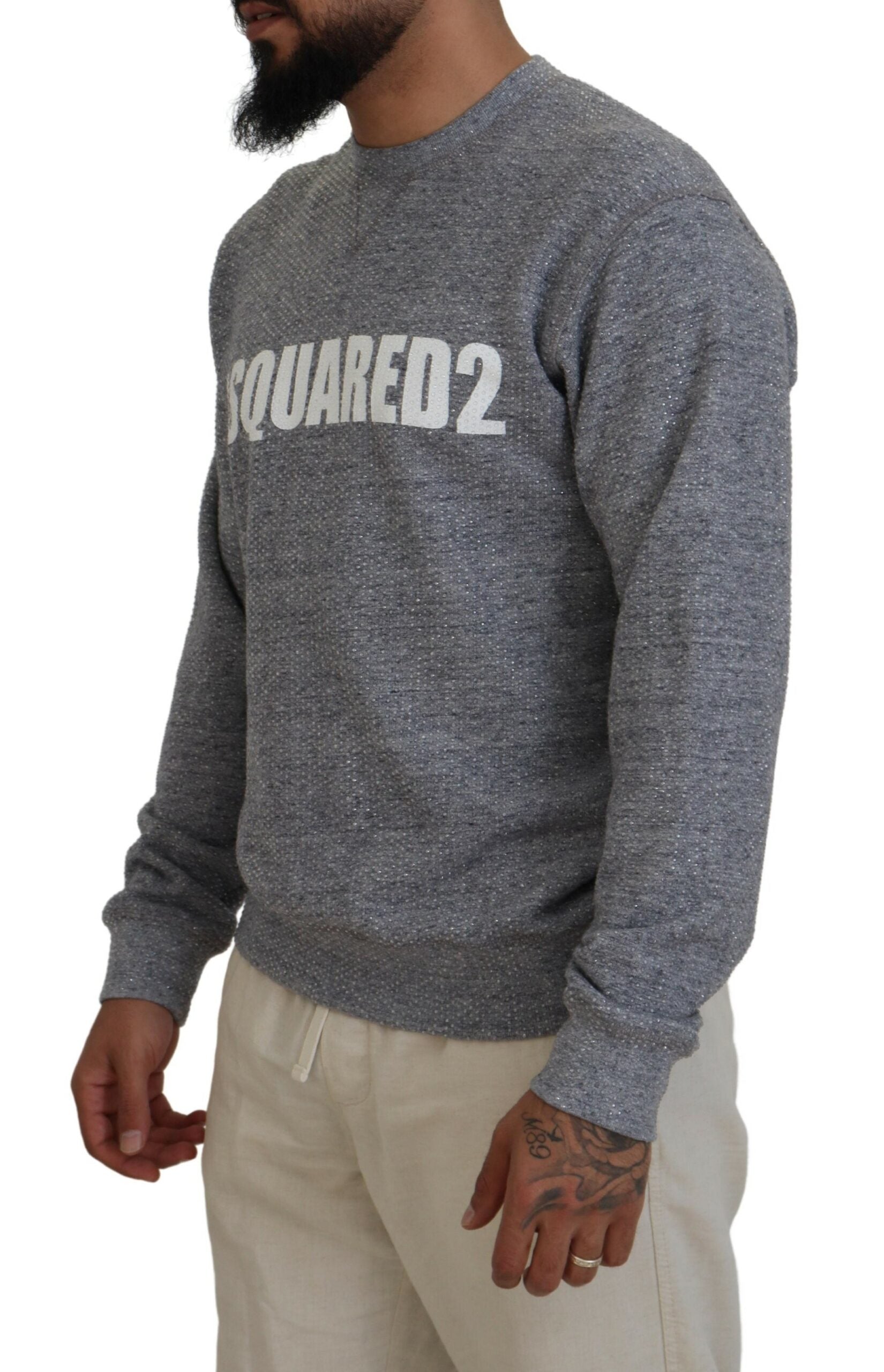Dsquared² grey sweater with crystal decoration for men